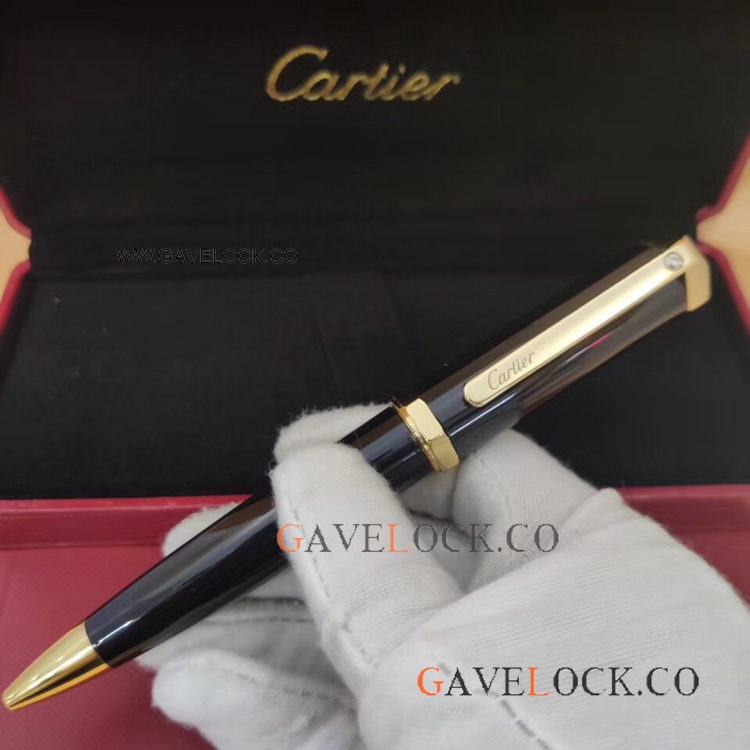 High Quality Copy Cartier Santos Dumont Black Resin Ballpoint Pen